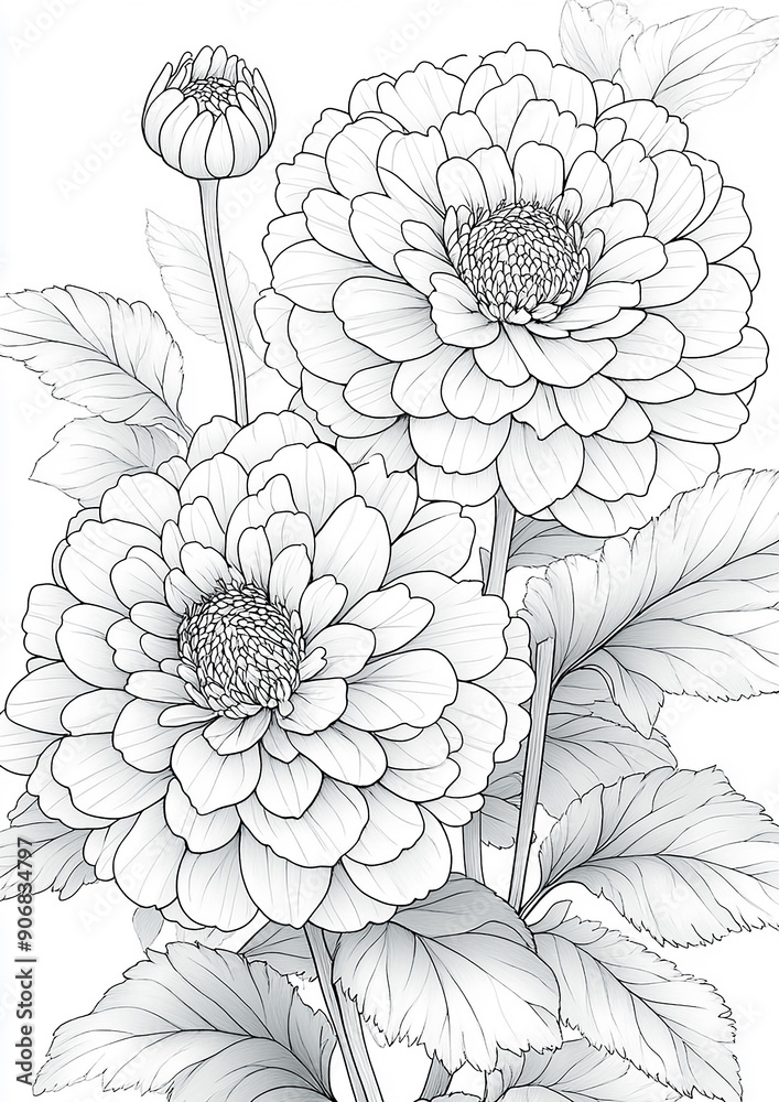 Detailed marigolds in Chinese brush style, perfect for coloring lovers and social media posts Detailed marigolds in Chinese brush style, perfect for coloring lovers and social media posts