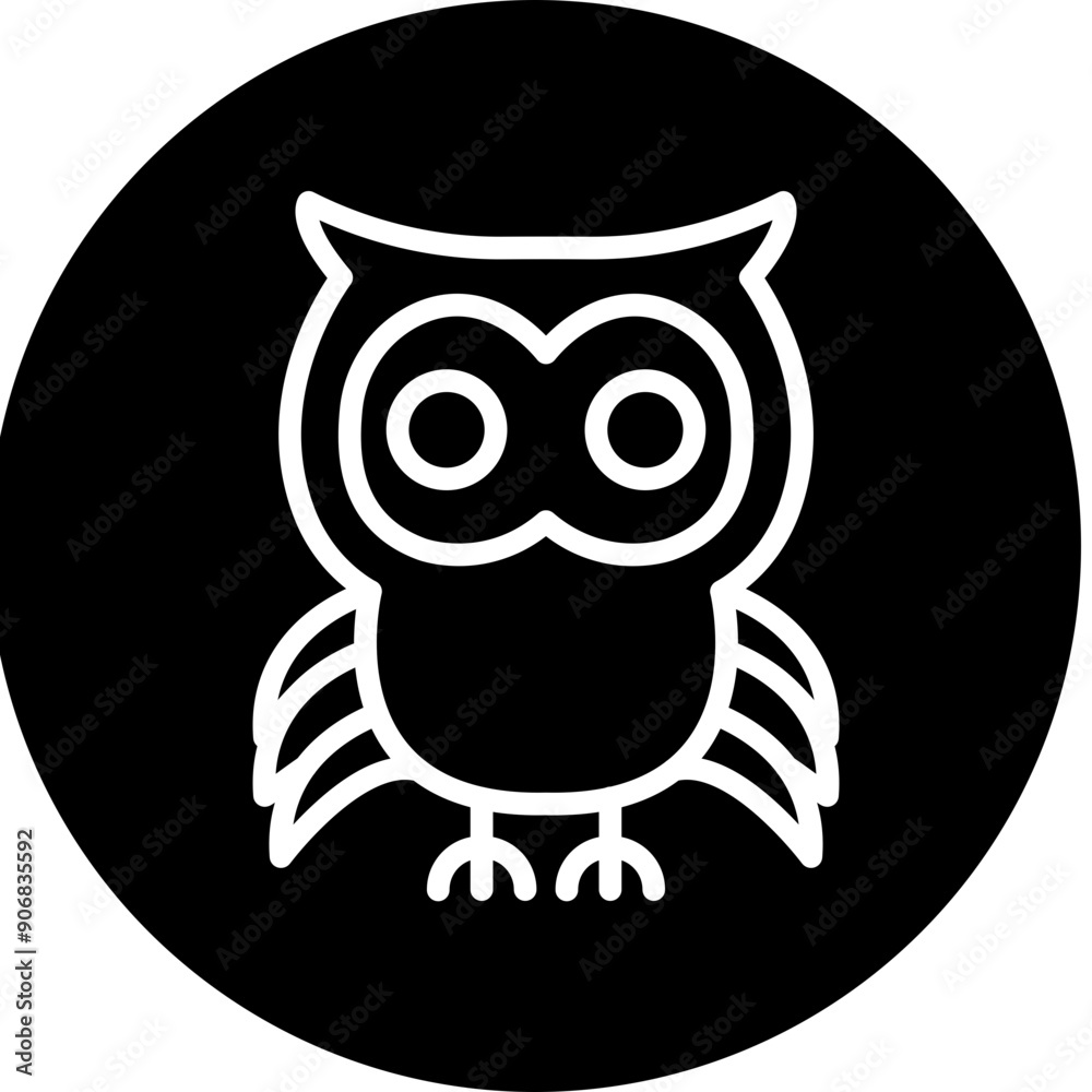 Owl Vector Line White Circle Black Owl Vector Line White Circle Black