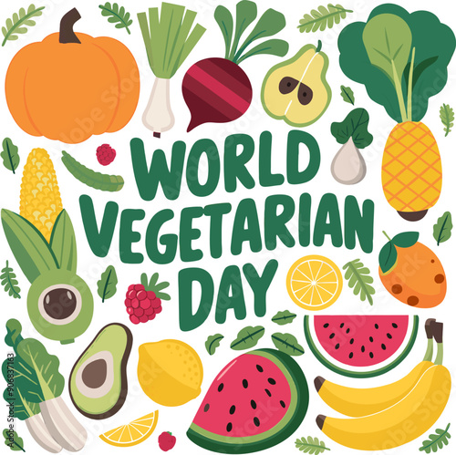 World Vegetarian Day in Bowl. World Vegetarian Day Concept, Fresh vegetables in a bowl in the shape of Earth on white background. Vegetarian Day Poster, October 1st.