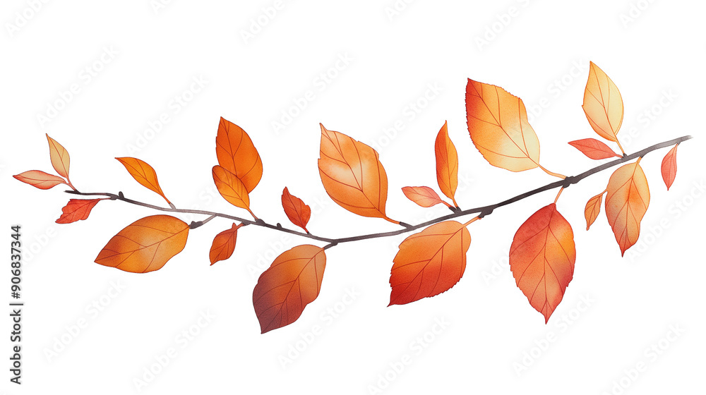 Naklejka premium A branch with many leaves is shown in a white background