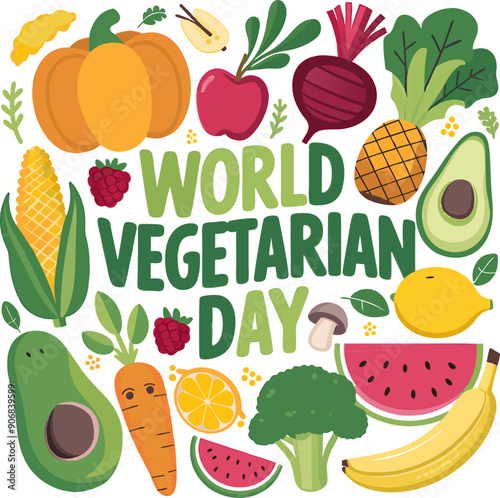 World Vegetarian Day in Bowl. World Vegetarian Day Concept, Fresh vegetables in a bowl in the shape of Earth on white background. Vegetarian Day Poster, October 1st.