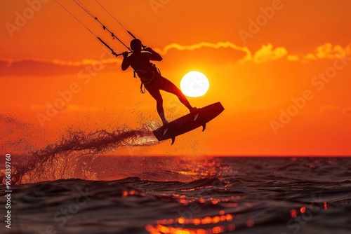 Kitesurfer Silhouette at Sunset