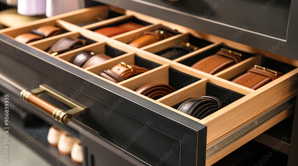Wardrobe drawer organizers with full of belt Wardrobe drawer organizers with full of belt