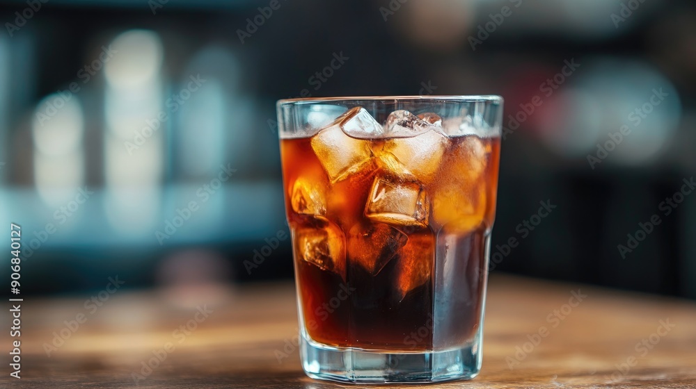 A glass of cold brew coffee with ice cubes, set against a chic background. A glass of cold brew coffee with ice cubes, set against a chic background.