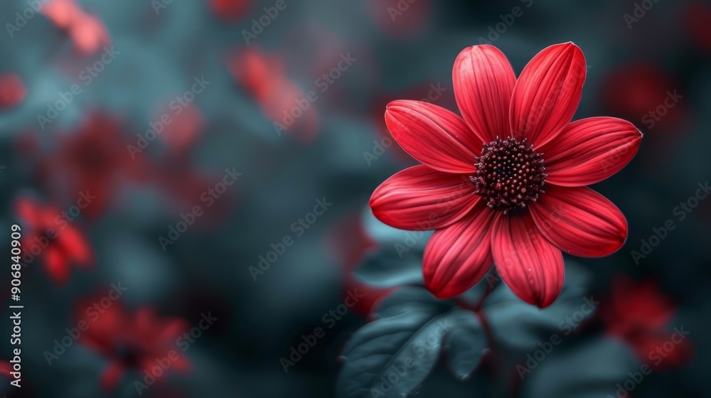 Crimson flower blooms among greenery in vibrant garden setting Crimson flower blooms among greenery in vibrant garden setting