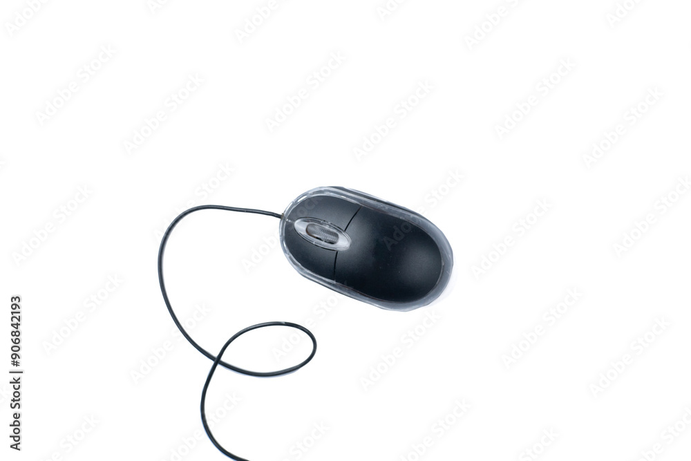Black computer mouse on white background, isolated photo