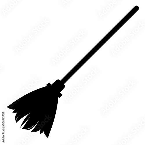 illustration of a broom, broom vector illustration, Halloween broom vector art, broom silhouette, Halloween vector icon, eps