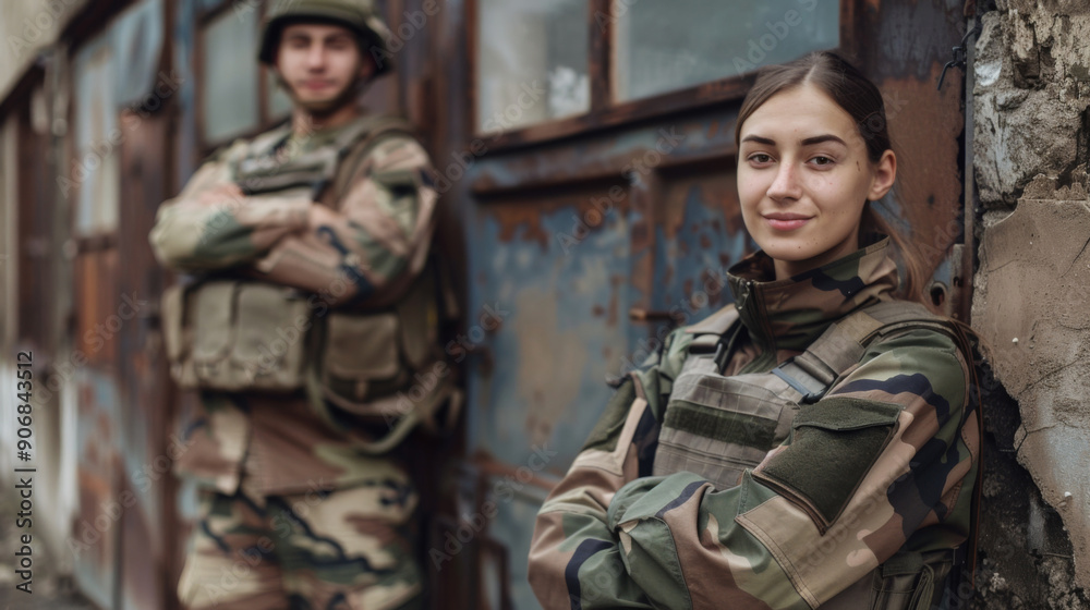 A woman in a military uniform stands next to a man in a military uniform A woman in a military uniform stands next to a man in a military uniform