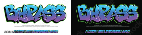 Graffiti style font type. Vector alphabet. A, B, C, D, E, F, G, H, I, J, K, L, M, N, O, P, Q, R, S, T, U, V, W, X, Y, Z and Arab numerals 0, 1, 2, 3, 4, 5, 6, 7, 8, 9 Graffiti street art logo