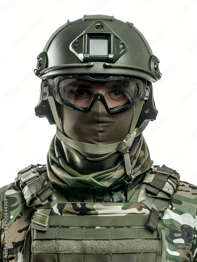A man in a green helmet and camouflage uniform A man in a green helmet and camouflage uniform