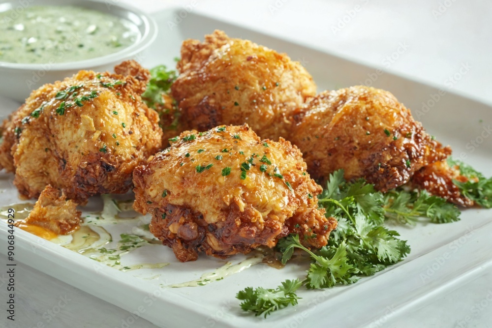 White rectangular plate four pieces fried food it Conch Fritters White rectangular plate four pieces fried food it Conch Fritters