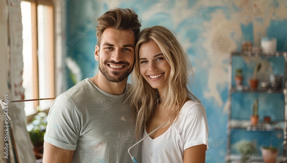 Smiling Couple Enjoying Home Renovation Project Smiling Couple Enjoying Home Renovation Project