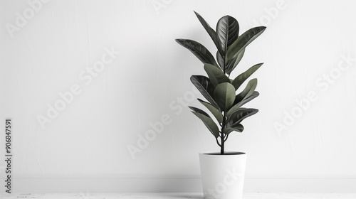 Zamioculcas zamiifolia 'Raven' in an elegant pot, shiny and thick black leaves, simple white pot, Ai generated Images