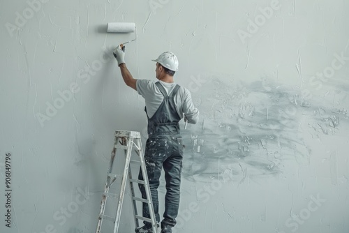 Construction Worker Painting a Wall