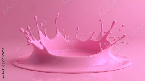 podium in the midst of pink liquid splashing solid monochromatic colors, 3d style rendering, product platform abstract stage studio with solid color background