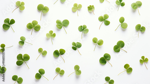 Fresh Green Clover Leaves on White Background