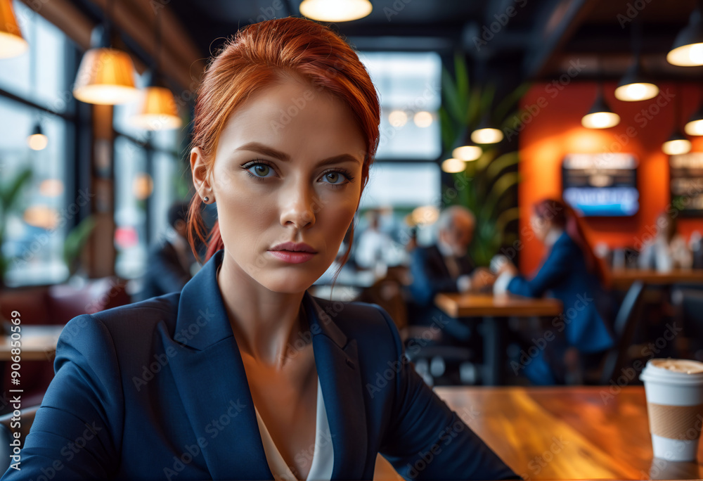 Business woman at a meeting in a cafe