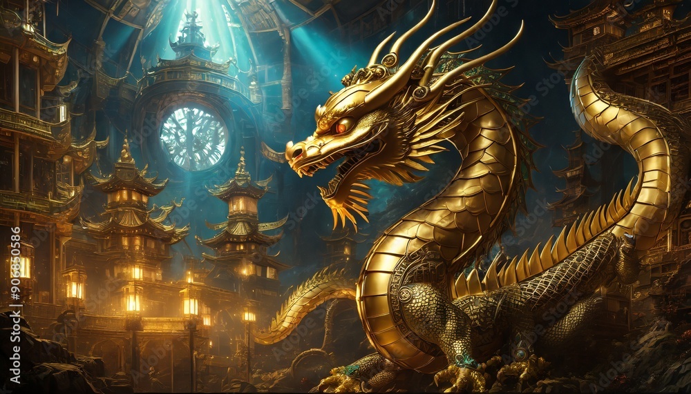 Fototapeta premium chinese dragon statue on the wall