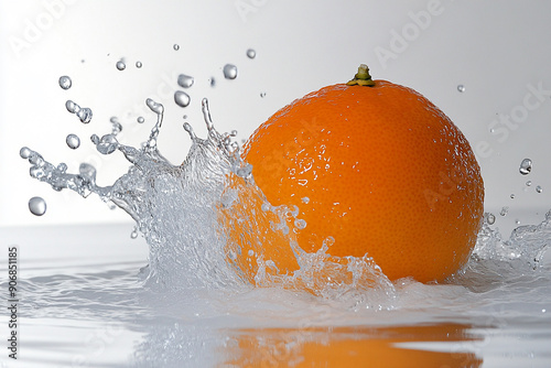 A juicy orange hitting the water