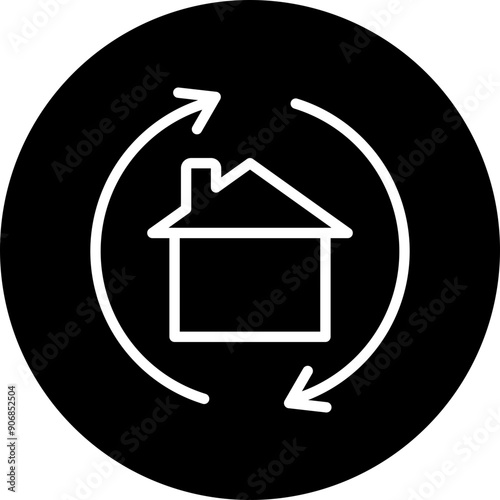 Tiny House Vector Line White Circle Black