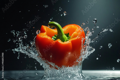 A sliced bell pepper dropping into water photo