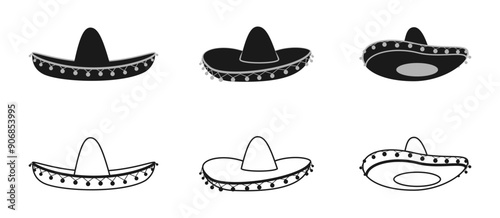 sombrero mexican hat set vector illustration isolated on white background.