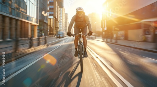 Cycling Through the City at Sunset