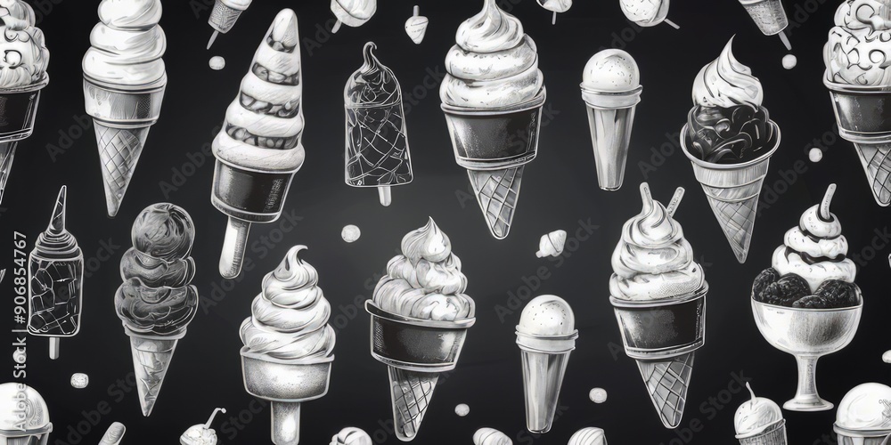 set ice cream advertising menu on a chalkboard with copy space set ice cream advertising menu on a chalkboard with copy space