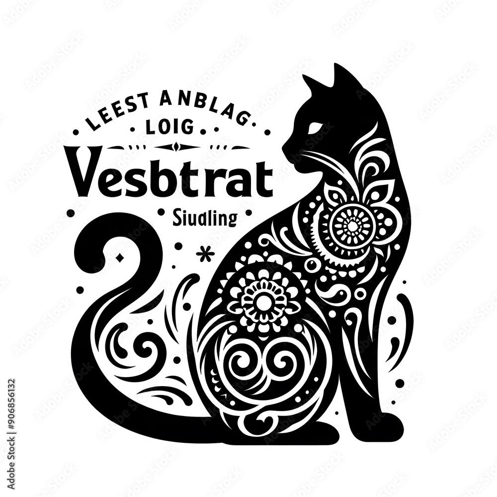 Ornate Black Cat with Decorative Floral Pattern Ornate Black Cat with Decorative Floral Pattern