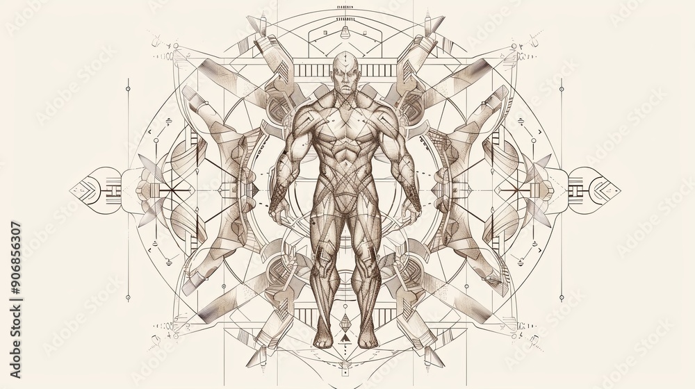 Obraz premium tattoo art line, illustrated in illustrator, perfect generation without design errors, pure white and clean background, A geometric and realistic style tattoo, featuring a combination of mythological.
