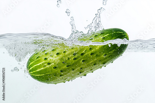 A whole cucumber dropped into water