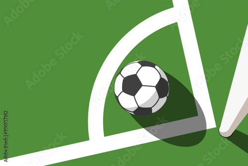 Ball in corner of soccer field, top view, football pitch view from above, corner kick, vector