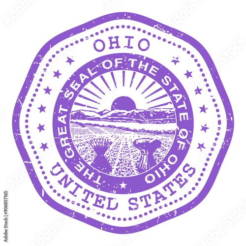 Ohio state stamp with seal, USA travel stamp, shabby postmark of Ohio, vector