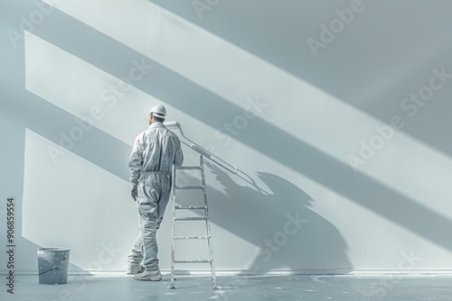 Painter on a Ladder in an Empty Room