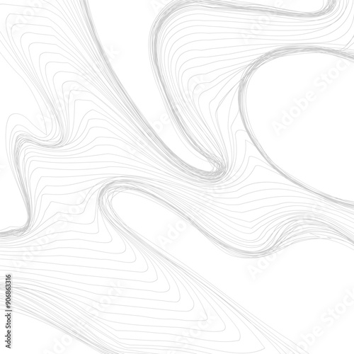 Abstract background of curved lines. The pattern of spreading water with islands. The concept of technology, science, sound propagation, landscape change, illusion and hallucination