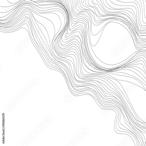 Abstract background of curved lines. The pattern of spreading water with islands. The concept of technology, science, sound propagation, landscape change, illusion and hallucination