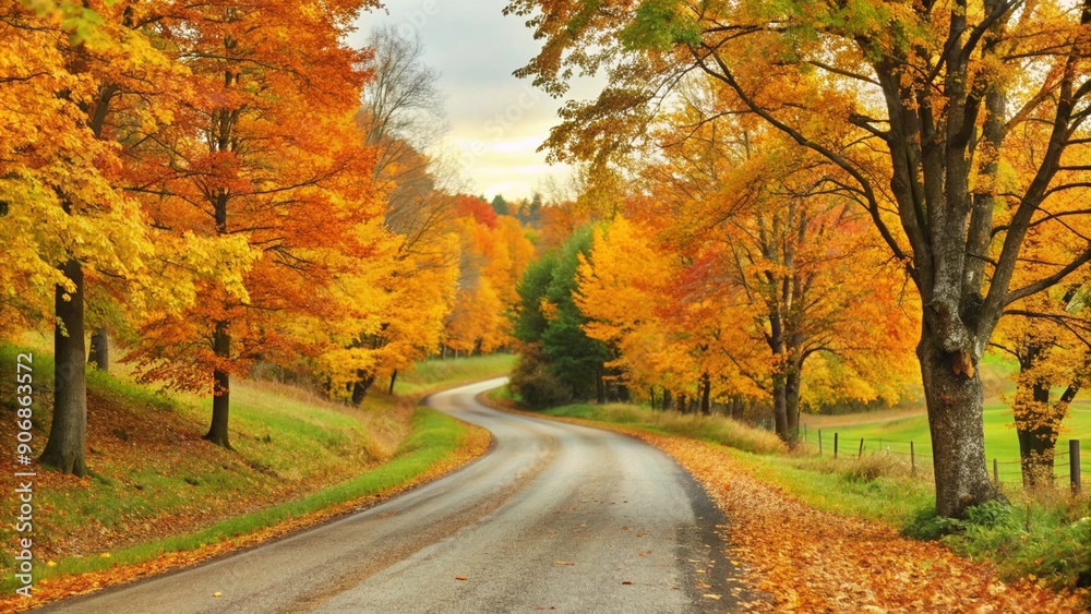 Obraz premium Scenic Winding Country Road with Autumn Leaves