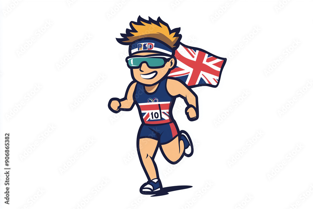 Cartoon sprinter with Olympic flag design for T shirt POD print on demand on white background Cartoon sprinter with Olympic flag design for T shirt POD print on demand on white background