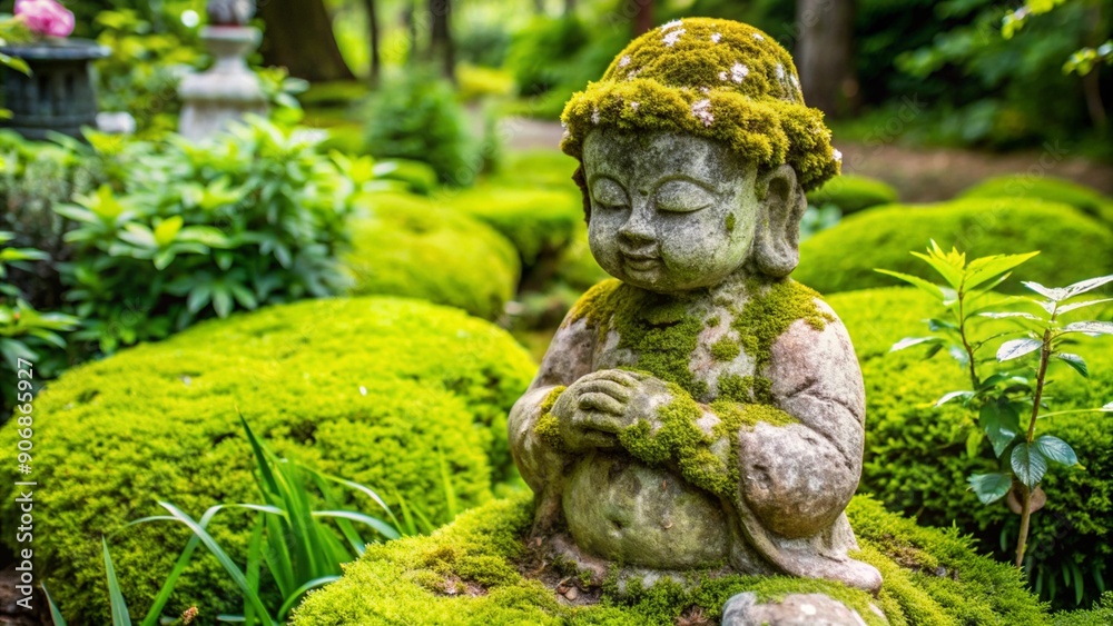 Moss Covered Stone Statue in Garden Moss Covered Stone Statue in Garden