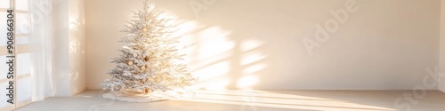 Minimalist Pastel Christmas Tree in Sunlit Room - High Definition 4x3