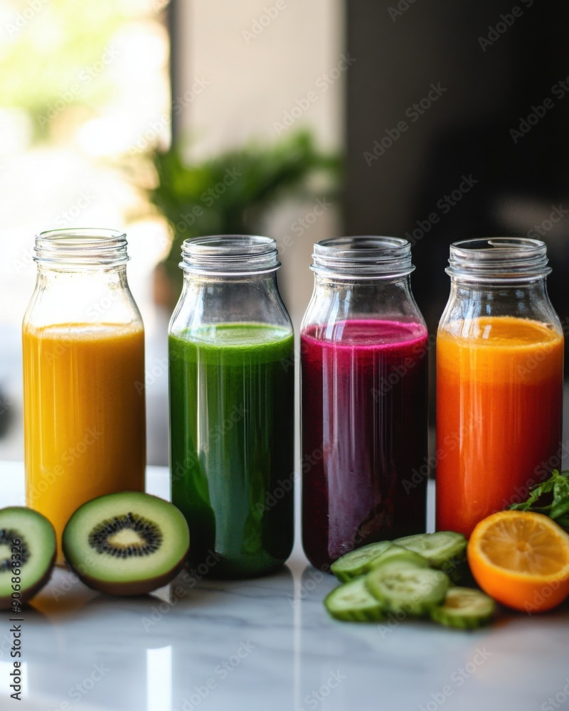 Colorful Array of Freshly Made Vegetable Juices Colorful Array of Freshly Made Vegetable Juices