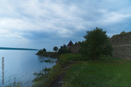  Shlisselburg, Russia, July 7, 2024. Fortress walls in the evening in cloudy weather.                               photo