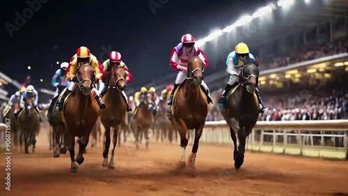  the thrill of horse racing as the crowd roars.