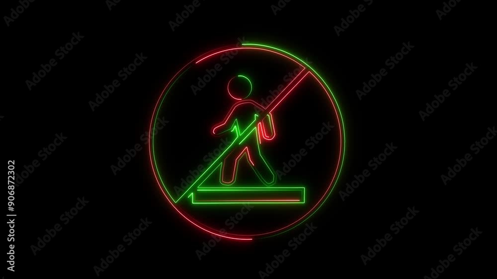 Neon line not walking icon. Neon sign with two colors entry animated on a dark background Neon line not walking icon. Neon sign with two colors entry animated on a dark background