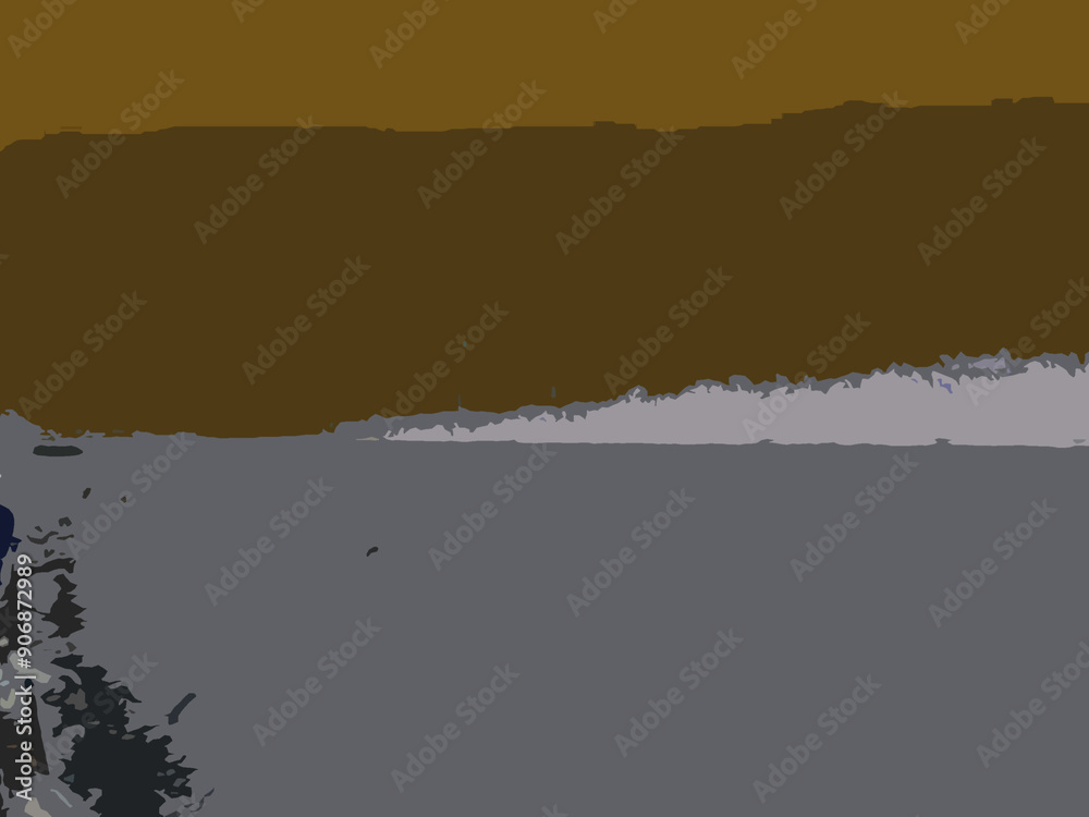 Fototapeta premium Sea beach View of palm tree reflecting water during sunrise. Beautiful landscape of summer sea. Silhouette of plam trees with colourful sunset. Vector illustration.