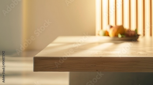 Minimalist Soft Beige Concrete Table Surface in Modern Zen Garden Setting - Bright Ambient Lighting photo