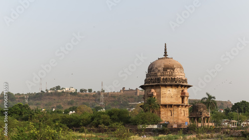 India, Madhya Pradesh, Chanderi, Cenotaphs Around the Parmeshwar Talab, Mughal Architecture. photo