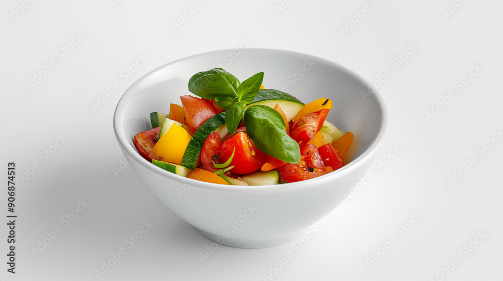 A white bowl filled with a salad of lettuce, tomatoes, and carrots A white bowl filled with a salad of lettuce, tomatoes, and carrots