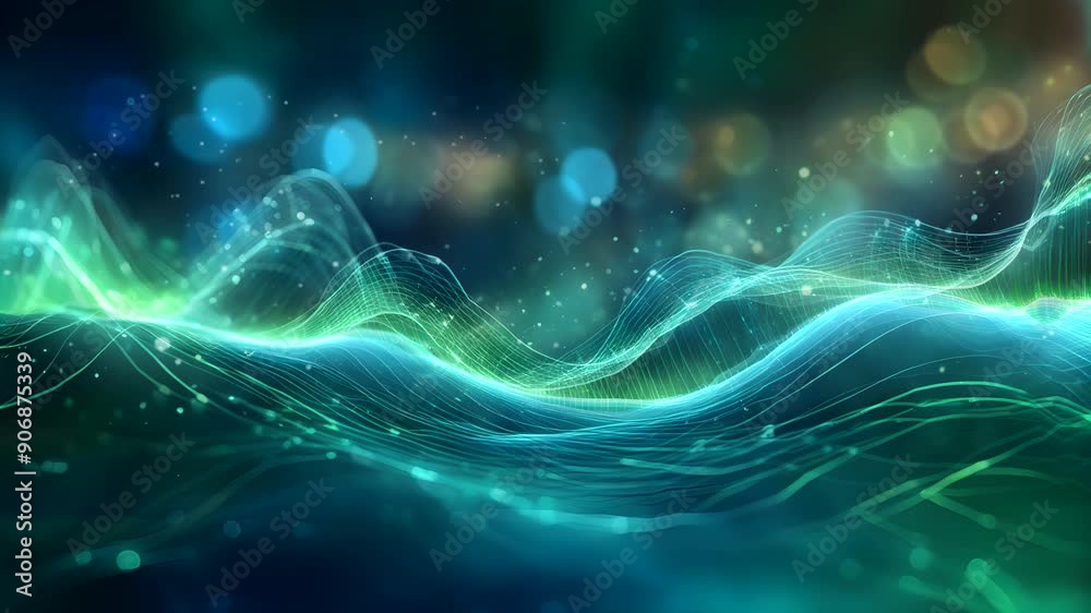 Abstract Green and Blue Wavy Lines with Bokeh Lights Abstract Green and Blue Wavy Lines with Bokeh Lights