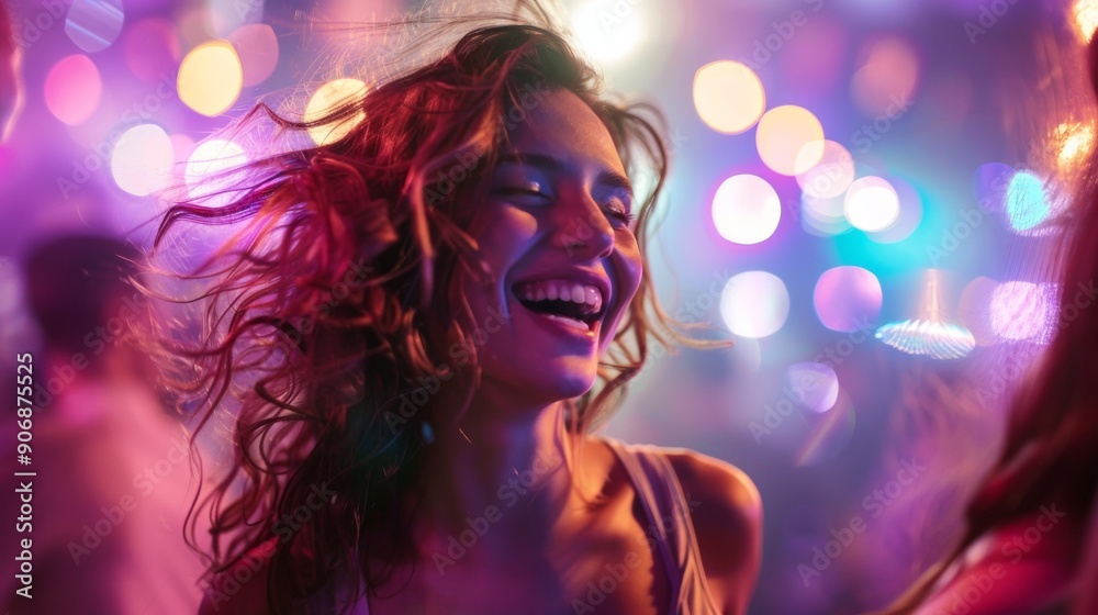beautiful black woman with curly hair or afro dancing in a neon disco beautiful black woman with curly hair or afro dancing in a neon disco